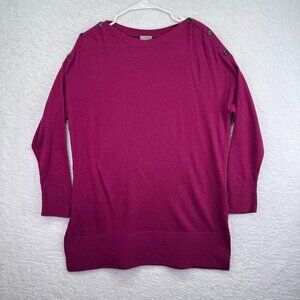 Chicos Sweater Womens Large Tunic Dark Pink Shoulder Buttons Accents Long Sleeve